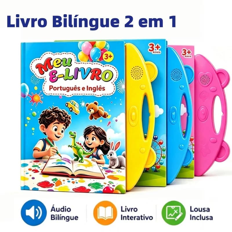Livro Interativo com Som Infantil Bilíngue Português Inglês Multi Temas Toque Educativo Aprendizagem
