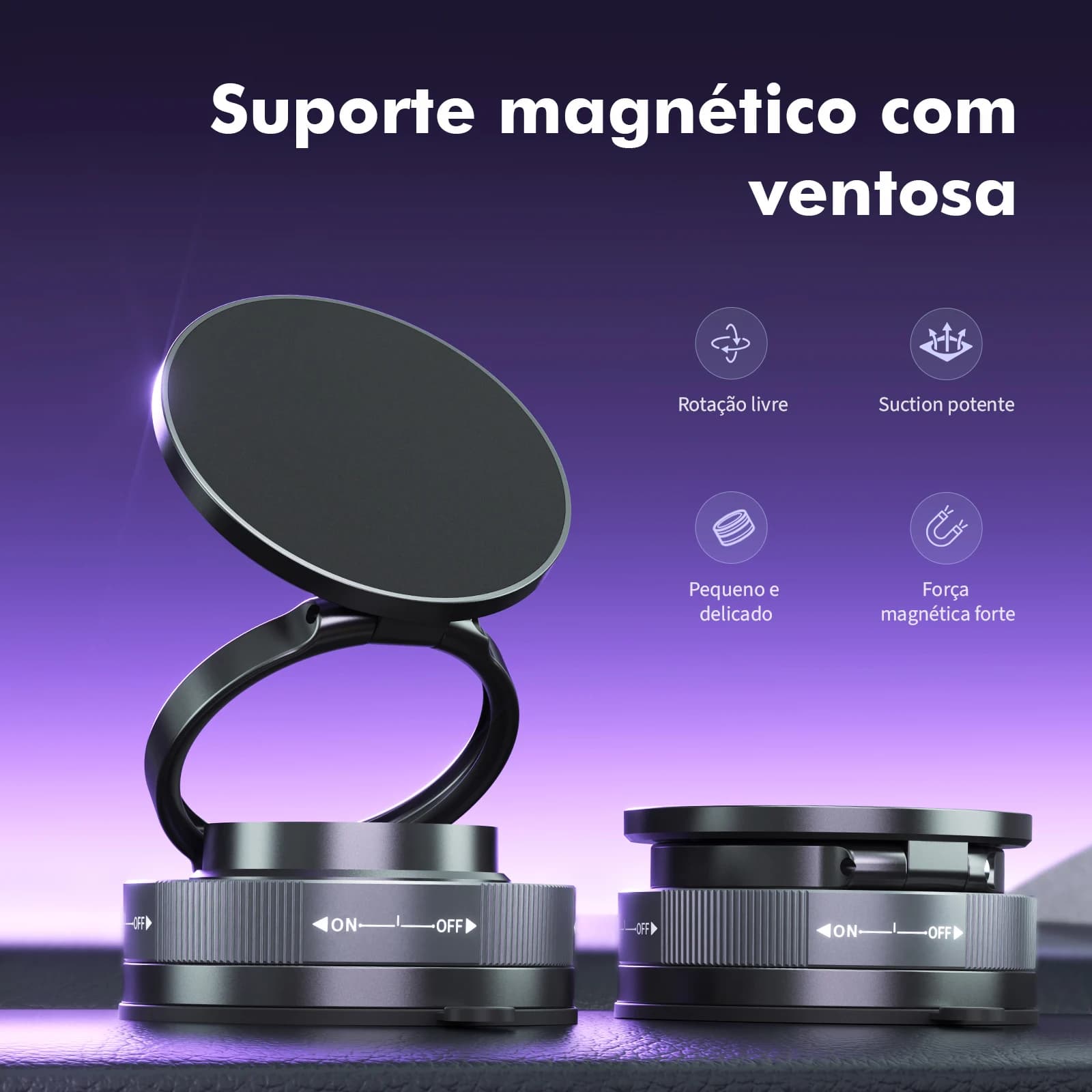 Suporte Magnético para Carro Com Ventosa 360