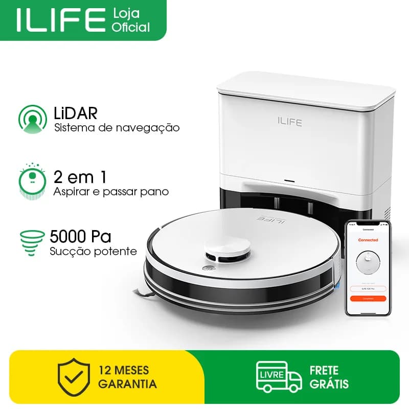 ILIFE A30 PRO Aspirador e Mopa Robô com 5000Pa de Potência Autoesvaziamento Tensão 220240V Controle por AppCon