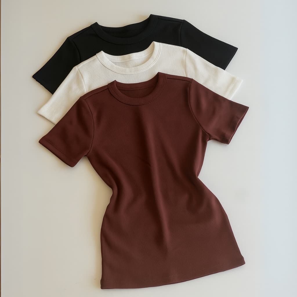 Kit 3 Blusa Manga Curta Ribana Feminina Básica Elegante Tendência Verão