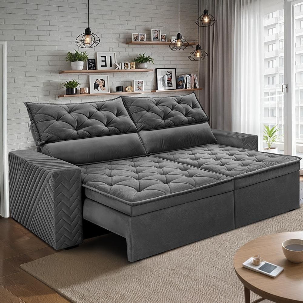 Sofá Retrátil e Reclinável 2,00m Essence Velusoft Cinza
