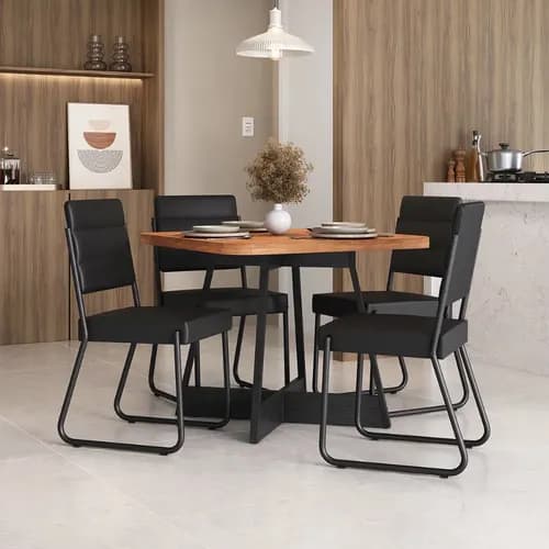Sala De Jantar 4 Cadeiras Charlotte Carraro Nogal Preto