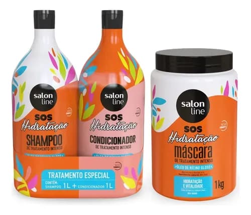 Kit Shampoo E Condicionador 1l + Máscara 1kg Sos Hidratação Com Óleo de Rícino