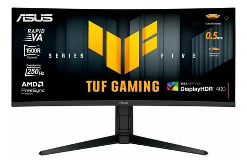 Monitor Gamer Curvo Asus Tuf 34", Wqhd, 250Hz, 0.5ms, Fast Va, FreeSync Premium, Altura Ajustável, Som Integrado, Preto Vg34wqml5a