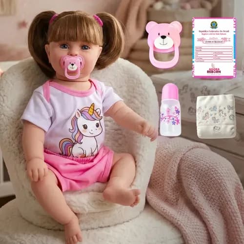 Boneca Reborn Menina Maddie Unicórnio Corpinho Silicone