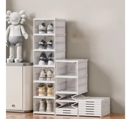 Sapateira Vertical Empilhável 6 Pares Organizador De Calçados Modular Branco Caixa de Tênis Fácil Montagem