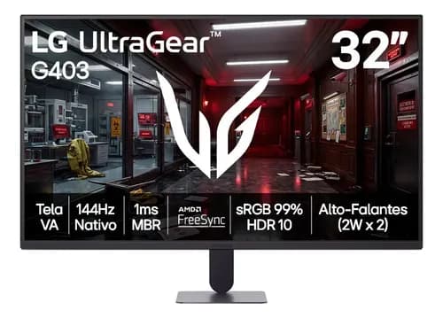 Monitor LG UltraGear - Tela VA FHD 32”, 144Hz nativo, 1ms (MBR), AMD FreeSync, HDR10, sRGB 99%, Preto - 32G403B