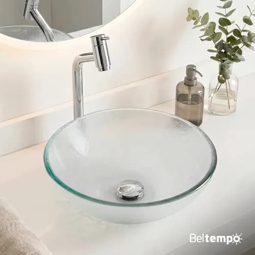 Cuba Pia De Apoio Sobrepor Vidro Redonda 30 Cm Transparente Banheiro Lavabo Beltempo Bt-4030 Texturizado