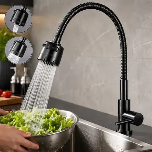 Torneira Gourmet Flexível Giratória Cozinha Pia Bancada Cuba 2 Jatos Preto Camperluz