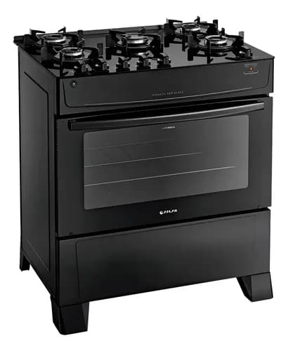 Fogão Atlas 5 Bocas Preto Mônaco Top Glass Com Acendimento Automático