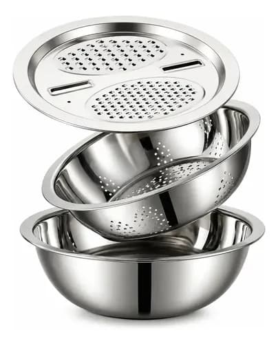 Kit Tigela Inox 6 em 1 com Escorredor e Ralador
