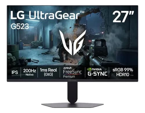Monitor Gamer LG UltraGear 27" IPS 200Hz, 1ms (GtG), Full HD (1920x1080), HDR10, NVIDIA G-SYNC AMD, FreeSync Premium, sRGB 99%, Preto - 27G523B