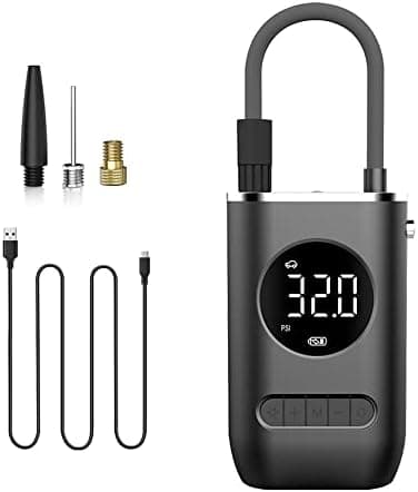 Mibee Compressor de ar portátil com inflador de pneu mini com bateria recarregável de 4000 mAh, bomba de pneu sem fio 150 PSI, luz de emergência LED, bomba de ar calibre de pressão para carro bicicleta motocicleta bola inflável