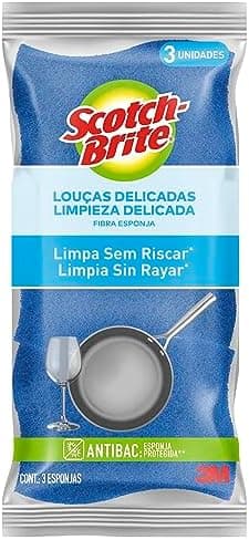 Esponja Scotch Brite Não Risca c/3 Azul | Não Risca Louças Delicadas, Ideal para Aço Inox Polido e Escovado, Antiaderente, Vidro, Cerâmica e Cristal, Fácil de Limpar