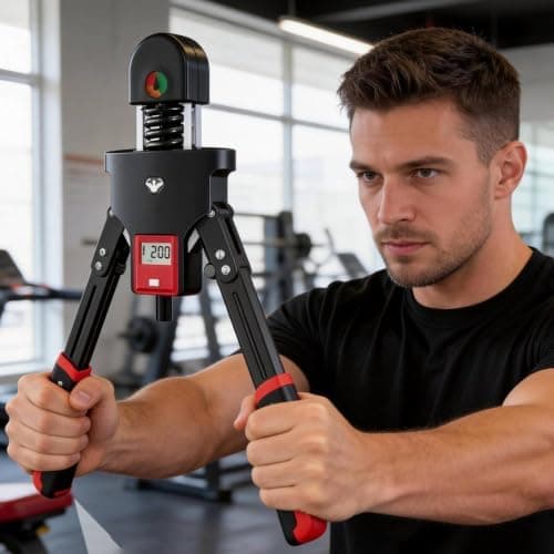 Power Twister Profissional – Aparelho para Bíceps e Fortalecedor de Braço Ajustável 10-250kg com Contador Digital e Display de Força, Exercitador Manual com Alça Antiderrapante e Base Triangular Estável para Bíceps, Ombro e Antebraço