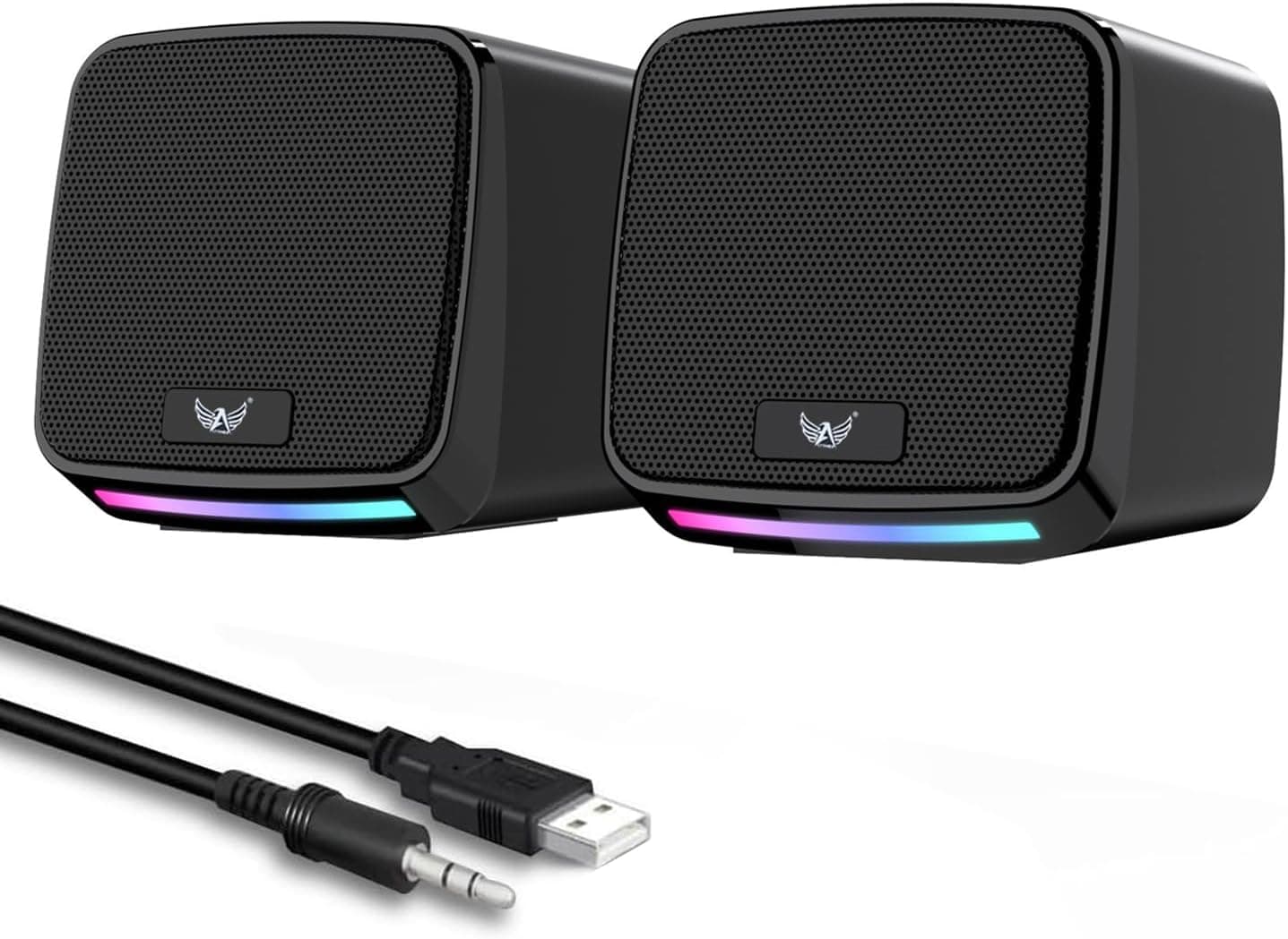 Alto-falantes Rgb Para Pc, Alimentação Usb, Conector De Áudio De 3,5 Mm, Compacto, Preto
