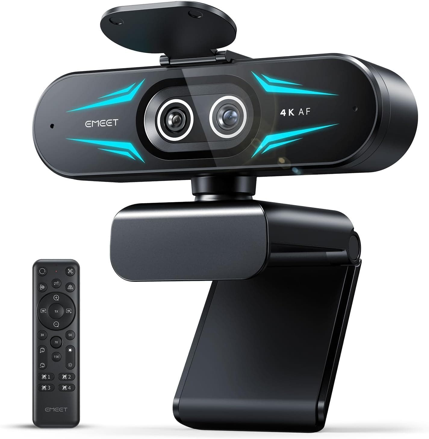 Webcam EMEET C60E com duas câmeras 4K | Zoom híbrido de até 11x controle remoto iluminação RGB 2 microfones