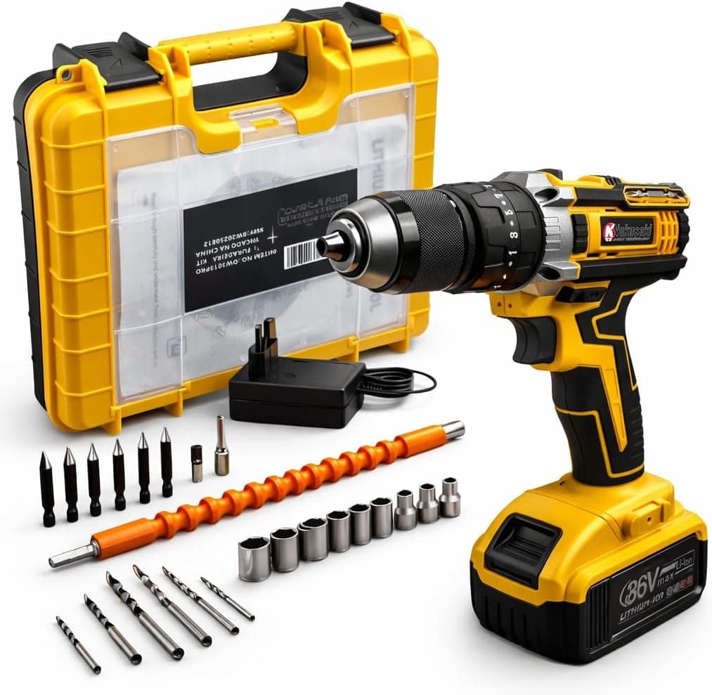 Parafusadeira E Furadeira Impacto 36v Com LED Sem Fio 13mm Nakasaki Maleta Acessórios Completo Amarelo Bivolt 5060 Hz