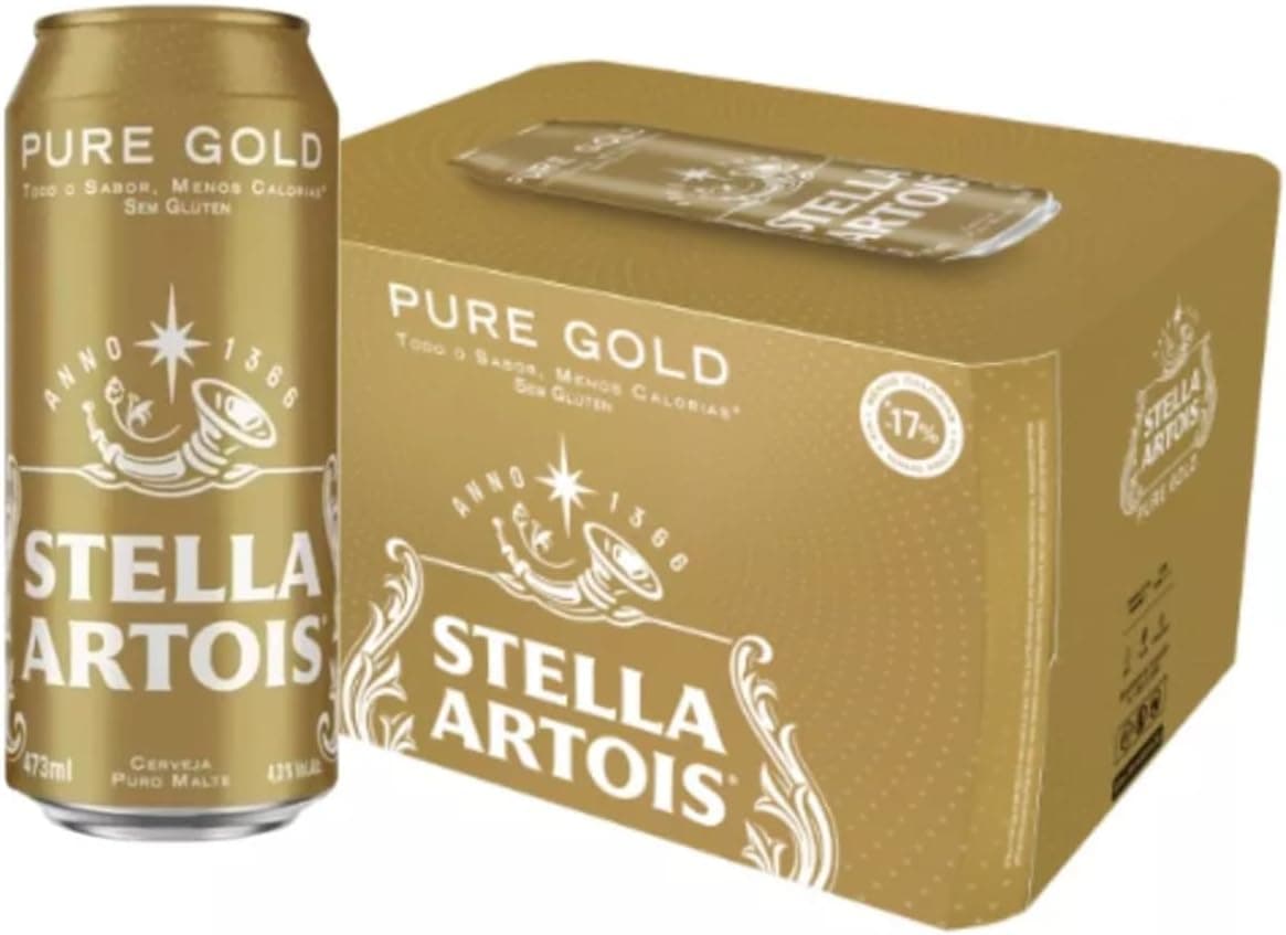 Cerveja Sem Glúten Stella Artois Pure Gold Lata 473ml Pack com 12 Unidades