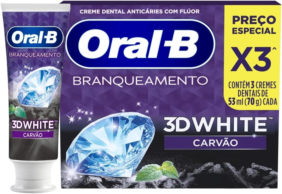 Pasta de Dente Oral-B 3D White Carvão, 3 Un de 70 g