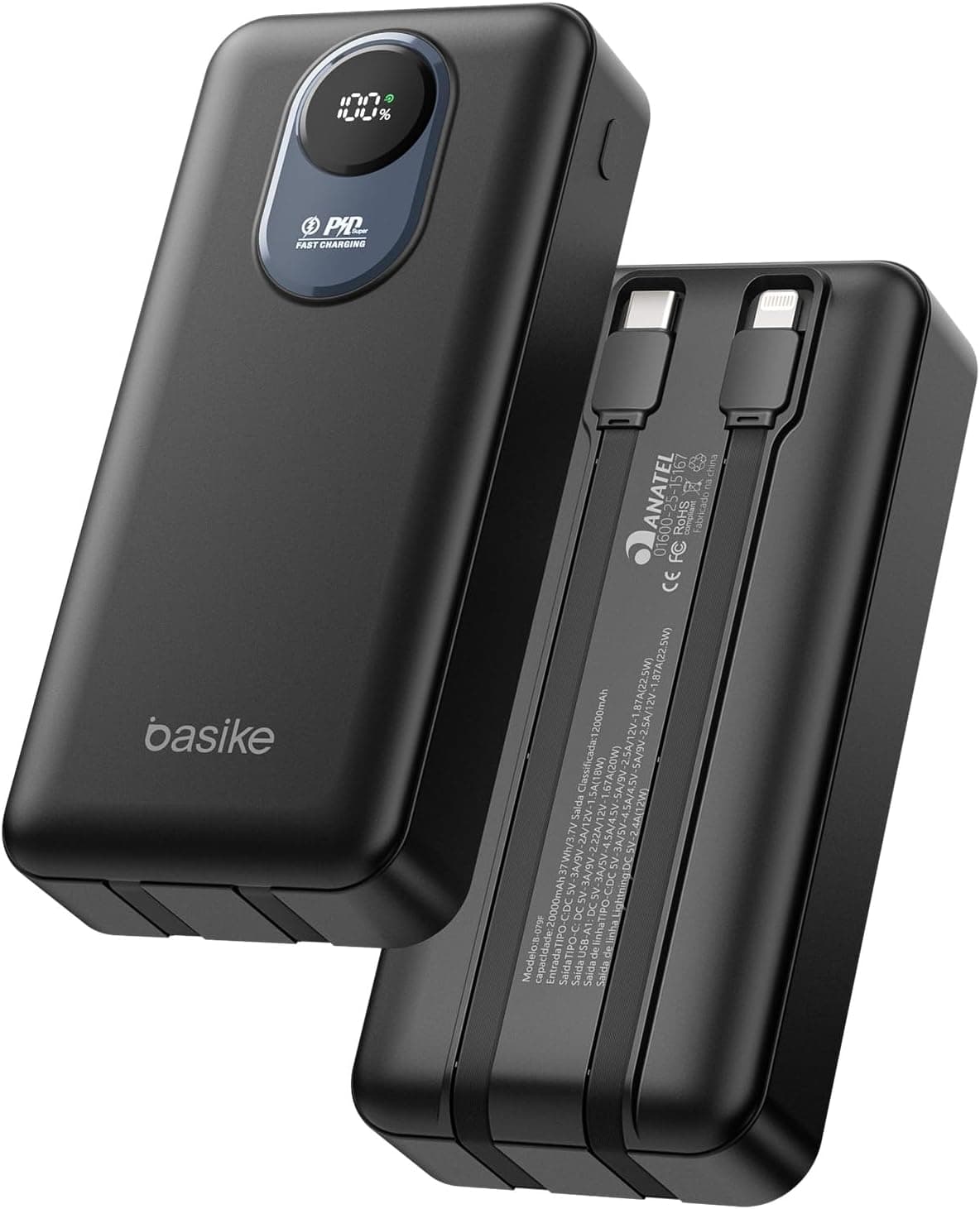 Basike Power Bank 20000mah 2 Cabos Integrados