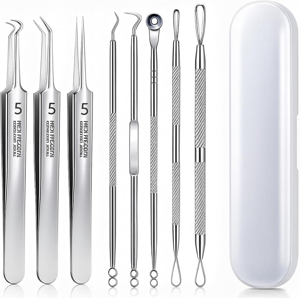 Kit Removedor de Cravos e Espinhas Profissional 8 Peças Inox com Estojo Ferramentas de Higiene Facial para Limpeza
