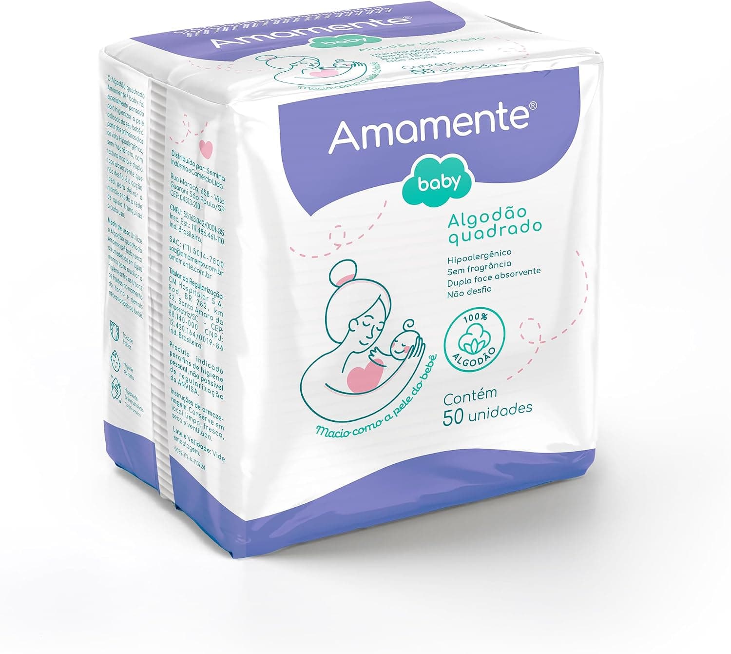 Algodao Quadrado Amamente Baby 50 Un