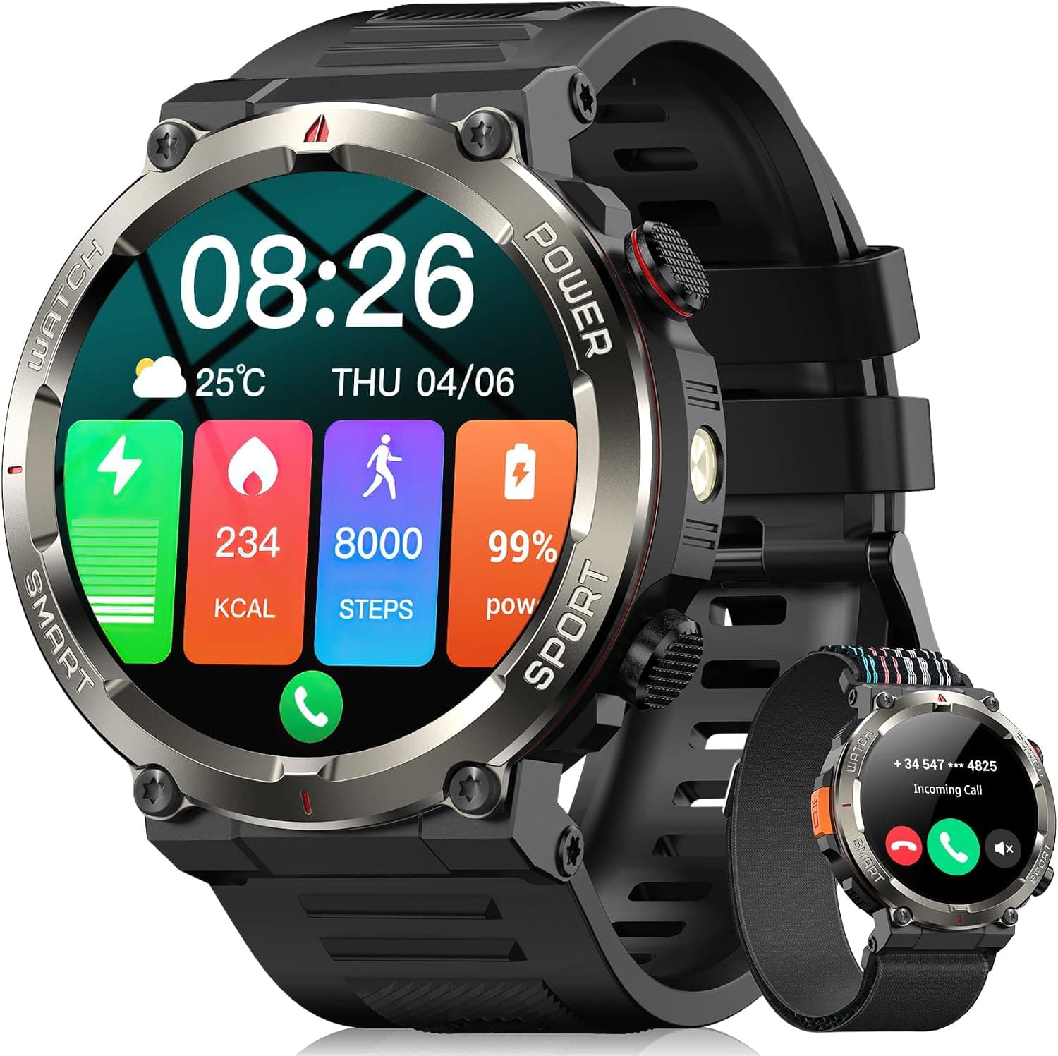 Smartwatch Militar Masculino Tela HD 1.45 Polegadas
