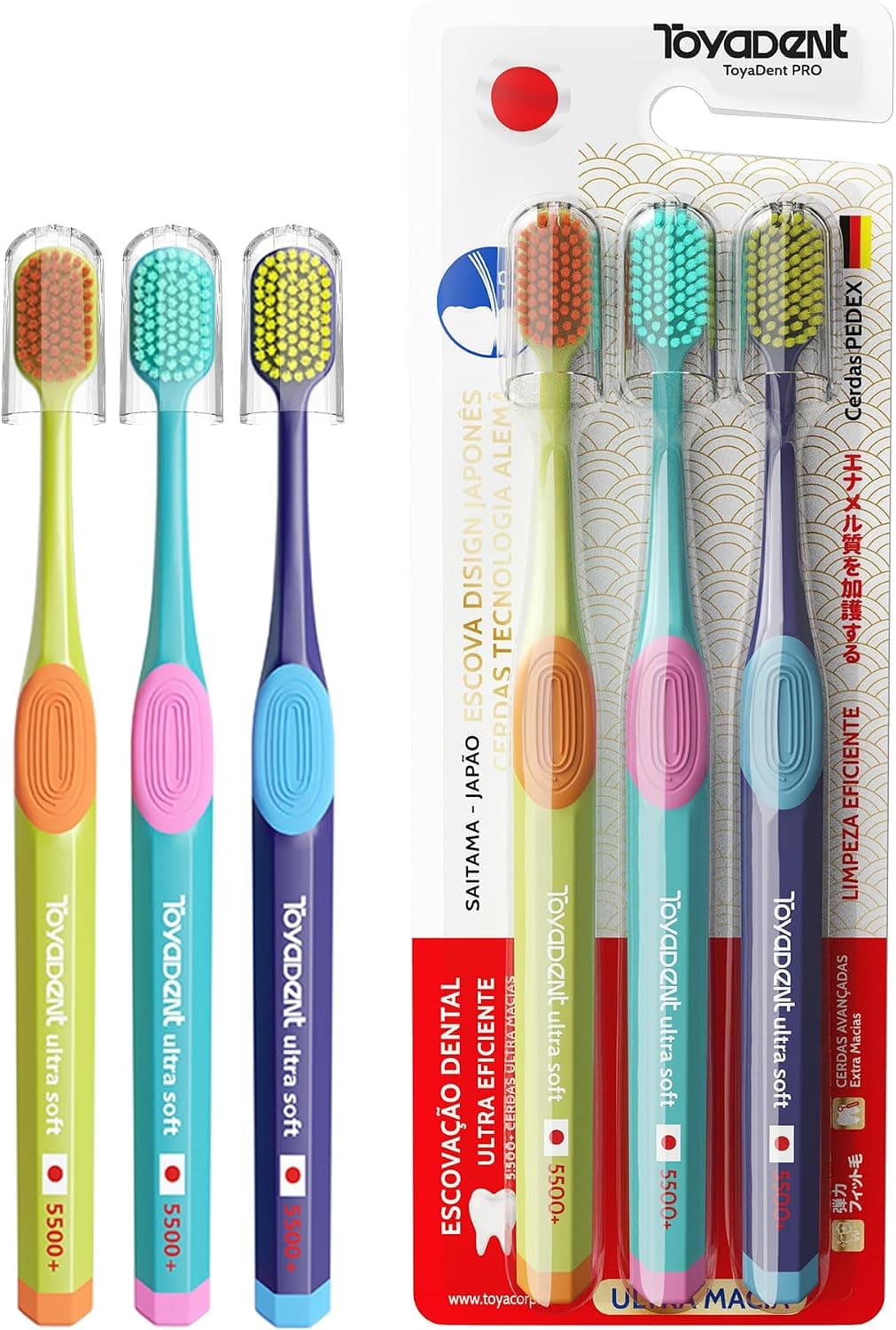 Toyadent Escova De Dente Adultos 5500 Cerdas Macia Kit Família 3 Unidades