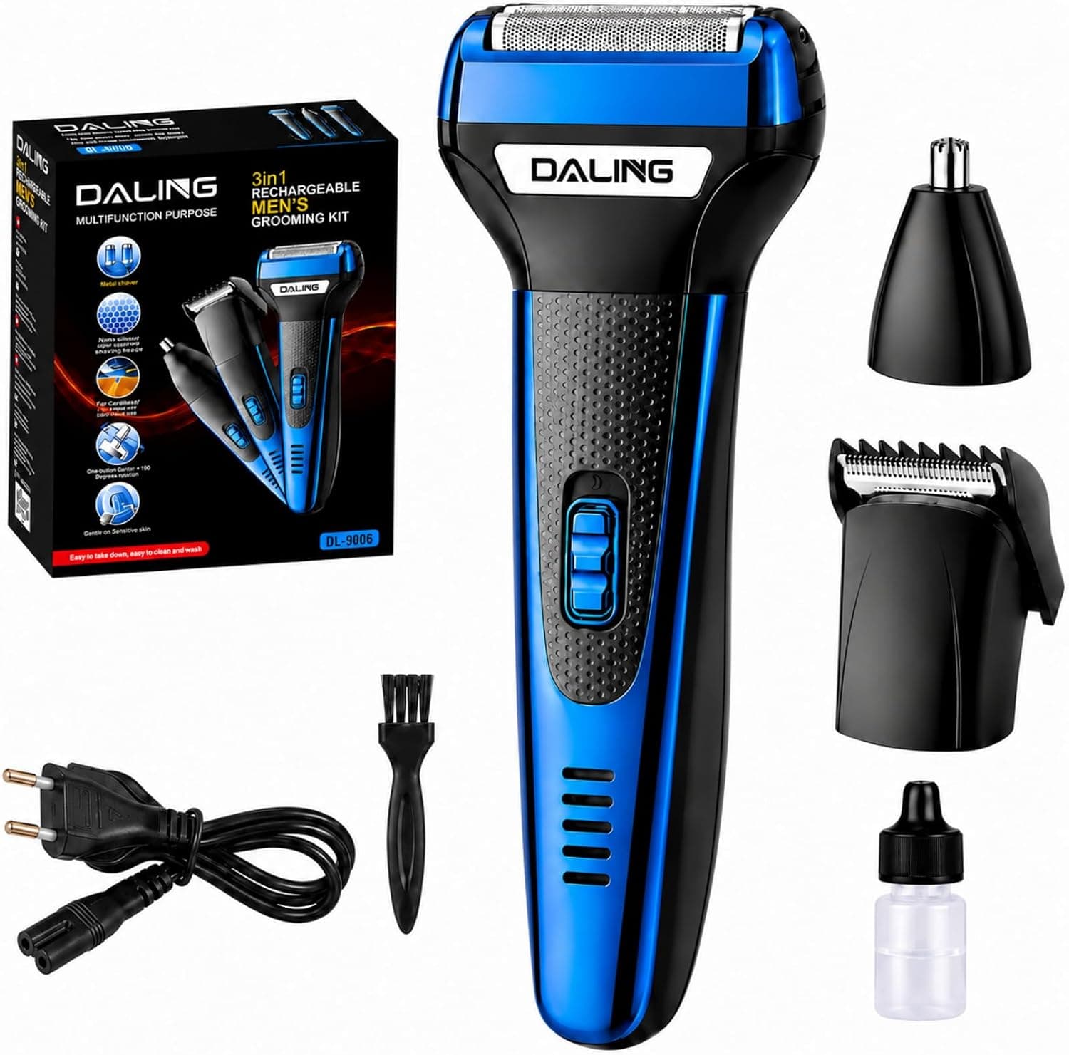 Barbeador Eletrico 3 em 1, Barbeador Elétrico Recarregável, Máquina de Barbear Elétrica Masculino, com Aparador de Pelos do Nariz, Aparador de Barba e Cortador de Cabelo, para casa viagens