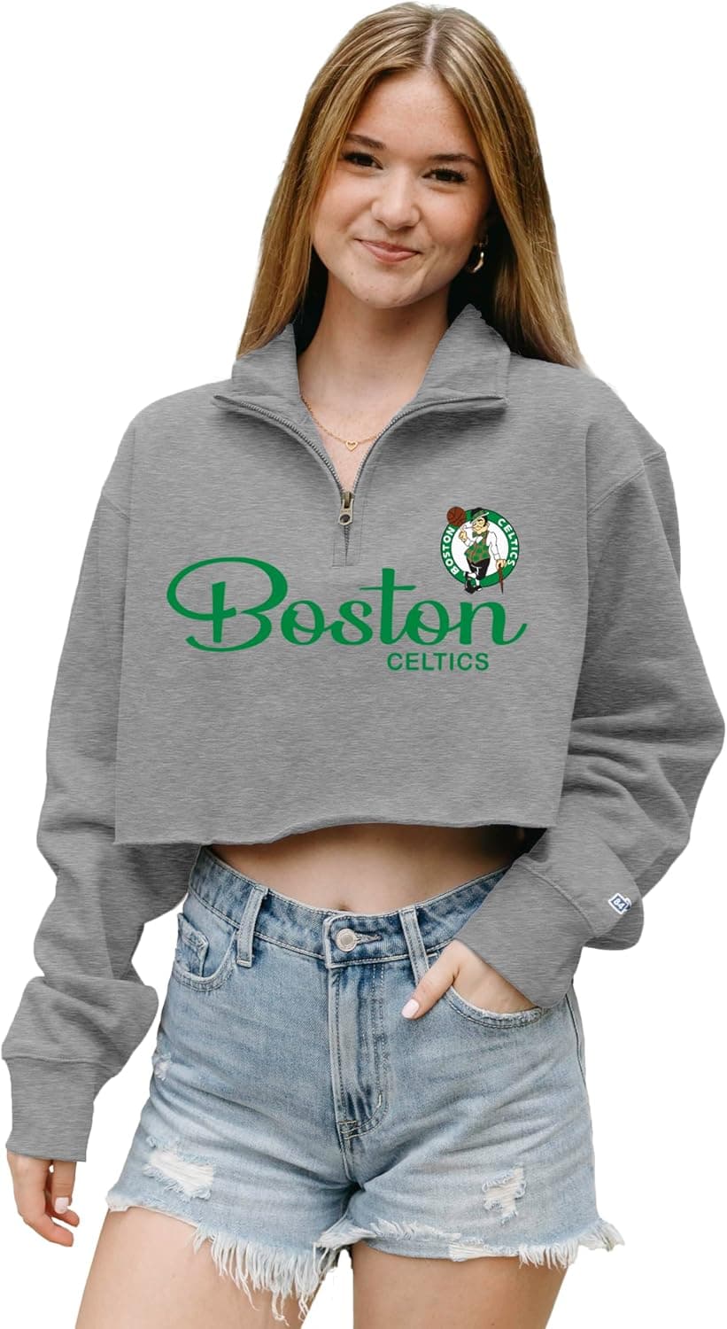 Blue 84 NBA womens Nba Officially Licensed Women's Cropped Quarter Zip Sweatshirt Graphite