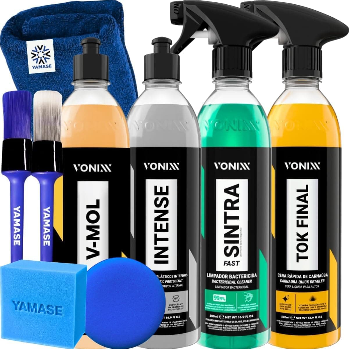 Kit Limpeza Automotiva Completa Vonixx Cera Carnauba Tok Final V-mol Revitalizador De Plasticos Intense Sintra Fast