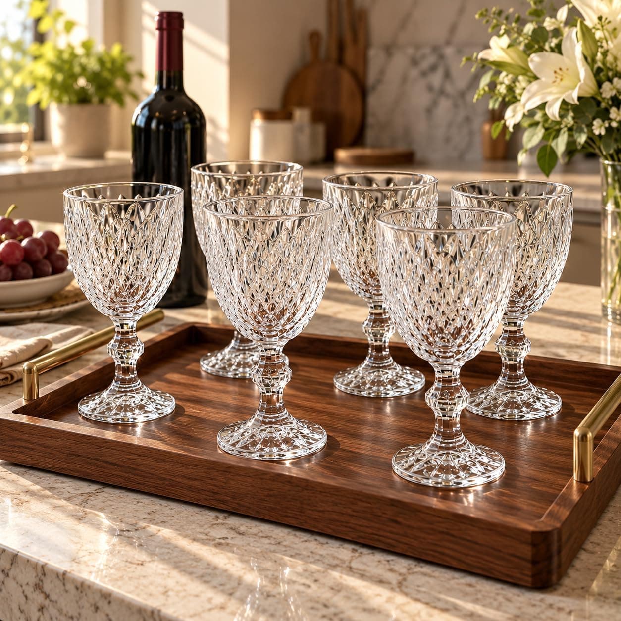 Jogo de 6 Taças de Vidro Diamond Transparente 340ml 15cm
