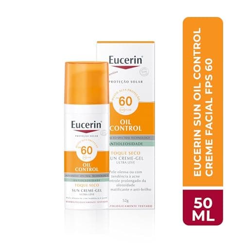 EUCERIN Protetor Solar Facial Oil Control FPS 60 50ml Antioleosidade Rosto Proteção UVA UVB e Luz Visível
