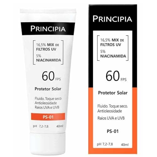 Principia Protetor Solar 16,5% Mix de Filtros UV + 5% Niacinamida FPS 60 Principia Skincare PS-01 com 40ml