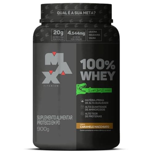 Whey Protein 100% Linha Dino Pote 900g Sabor Caramelo Macchiato Max Titanium