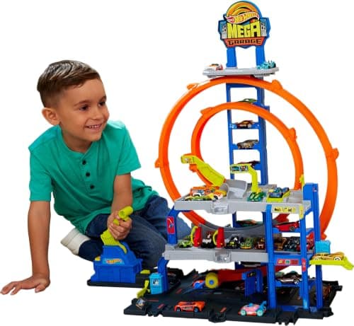 Kit Pista Hot Wheels Mega Garagem Mattel. Conjunto Com Elevador E Estacionamento Para Vários Veículos. Diversão E Corridas Para Crianças A Partir