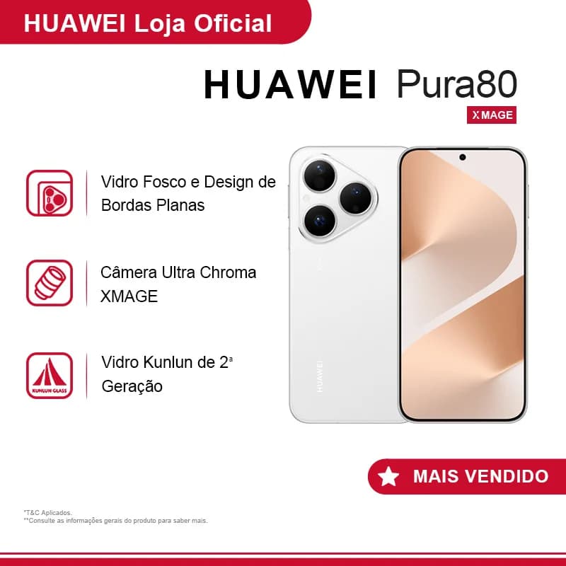 HUAWEI Pura 80 12GB+256GB | Smartphone | 12GB+256GB | Câmera Ultra Chroma XMAGE | Preto