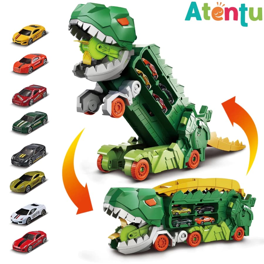 Pista Dinossauro 2 em 1 Caminhão Cegonha Carro Brinquedo com Rampa Corrida