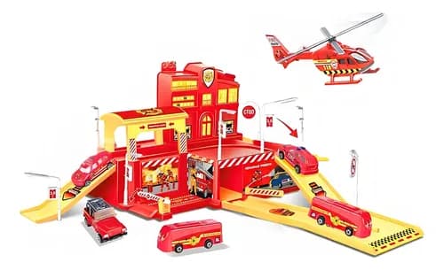 Pista de Carrinhos Infantil Bombeiro com 5 Veículos Maxi Toys
