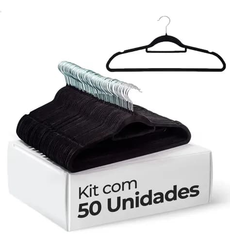 Vittak Kit 50 Cabides Veludo Slim Adulto Preto