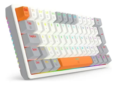 Teclado Mecânico Redragon Akali RGB Branco, Cinza E Laranja Switch Mk.II Brown Hot Swap 60% ABNT2 USB-C – K642WGO-RGB (PT-BROWN)