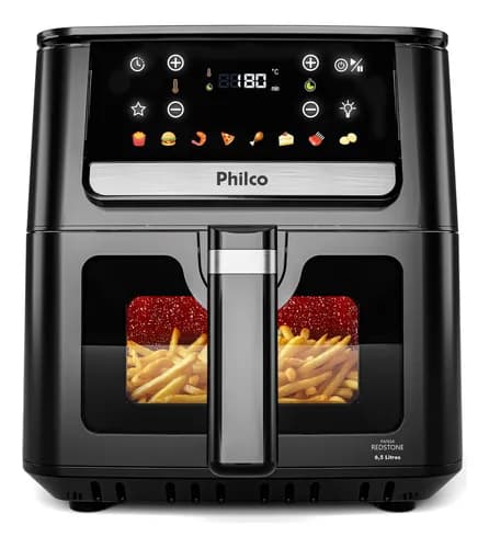 Air Fryer Philco 6,5L Visor Glass e Redstone 1700W PAF65A
