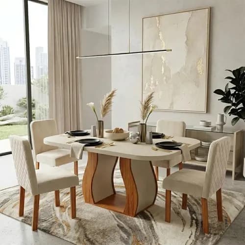 Sala De Jantar 130x90 Lisboa 4 Cadeiras Bom Pastor Naturale Off Linho Off