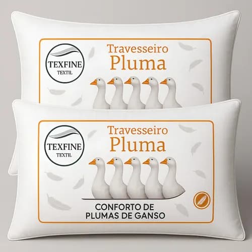 Kit 2 Travesseiro Pena Pluma de Ganso Sintetica Siliconada 70x50cm