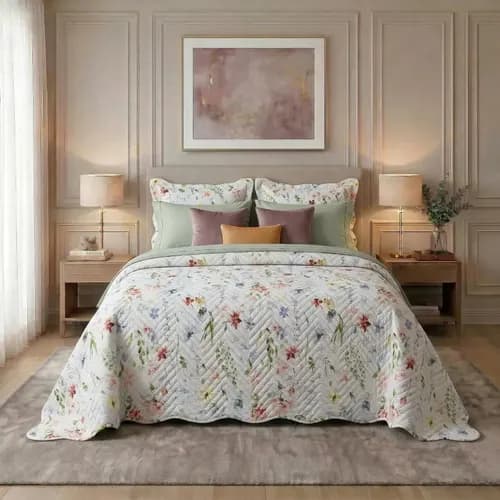 Kit Cobre Leito Colcha Casal Bouti Dupla Face Estampado 3Pçs Sicília
