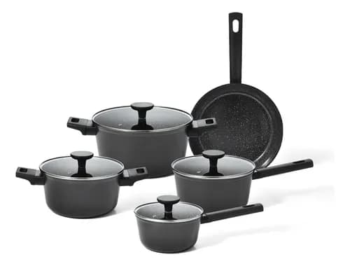 Jogo 5 Panelas Antiaderente Ultra Ceramic Mou Preta Oikos
