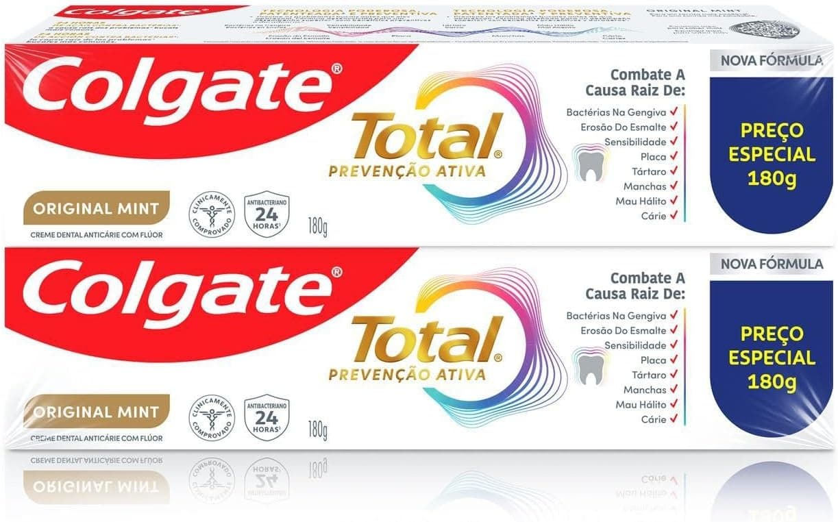 Colgate Total Original Mint Creme Dental Com Flúor, 2x180g
