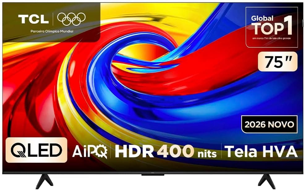 Smart TV TCL 75″ 4K UHD QLED P7L 120Hz VRR – Design Slim, Canais grátis, Tela HVA, HDR 10+, HLG, Google TV, TCL AI, Dolby Vision e Atmos – 75P7L