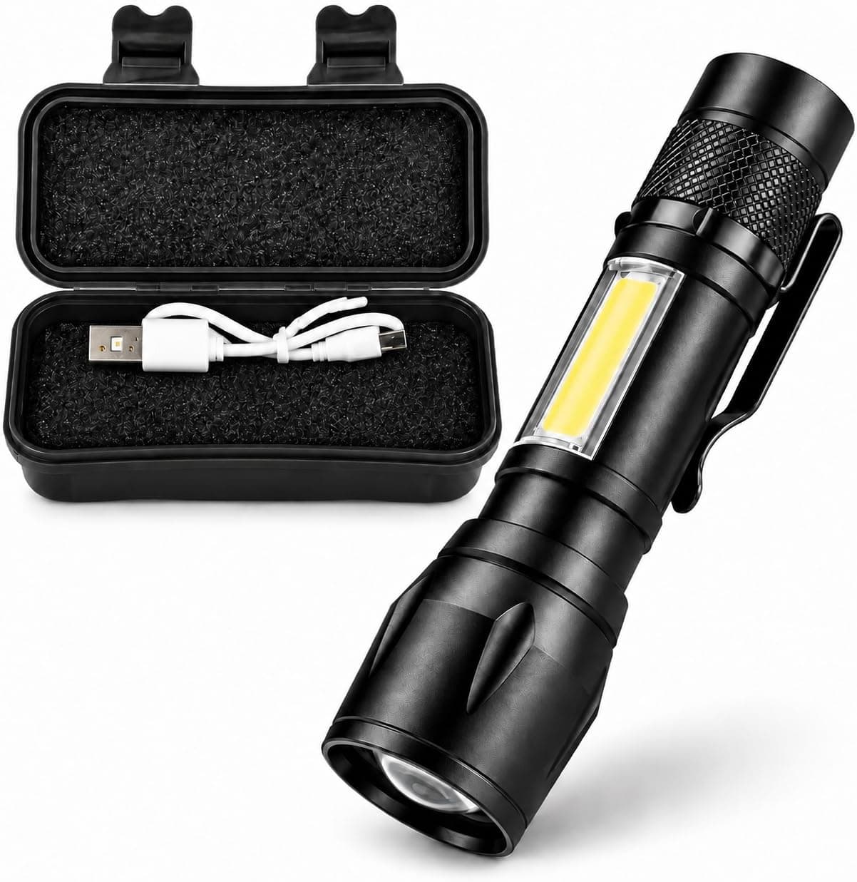 Lanterna Tática LED Recarregável USB De Alta Potência | Zoom Ajustável